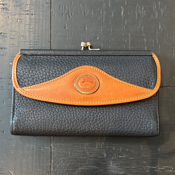 Dooney & Bourke Handbags - Dooney & Bourke All Weather Leather Vintage Checkbook Organizer Wallet Black